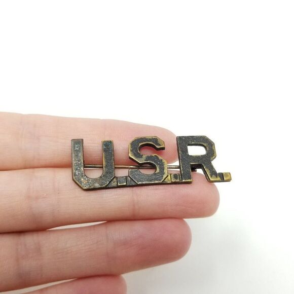 Vintage U.S.R. Silver Tone Lapel Pin, Tarnished, Brooch, Estate, Military - Picture 1 of 5
